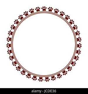 Brown paw prints animal round frame with empty space for your text and images Stock Vector