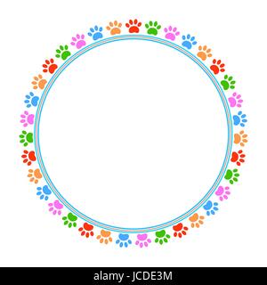 Colorful paws animal round frame with empty space for your text and images Stock Vector
