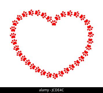 Heart frame with red paws animals with blank space vector image Stock Vector