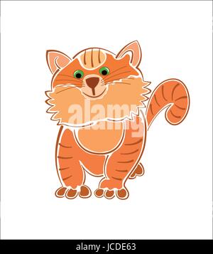 Ginger furry tabby cute cartoon cat isolated vector image Stock Vector