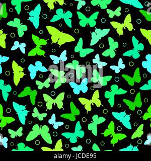 Colorful butterflies silhouettes seamless pattern on black background Stock Vector