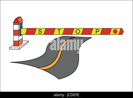 Road barrier gate and stop sign word isolated Stock Vector