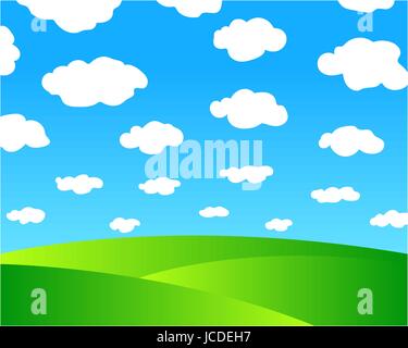 Farm natural summer background, picture green fields, blue sky with white clouds Stock Vector