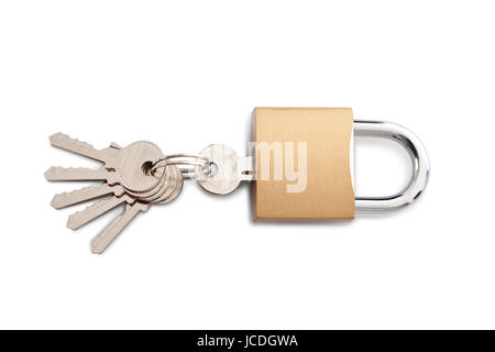 Lock and set of keys. Isolated on white Stock Photo