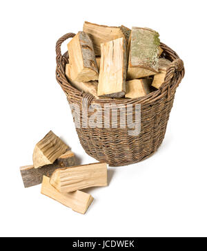 Weidenkorb gefüllt mit Brennholz