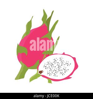 dragon fruit with slice flat design, dragon fruit isolated on white background. vector illustration. Stock Vector