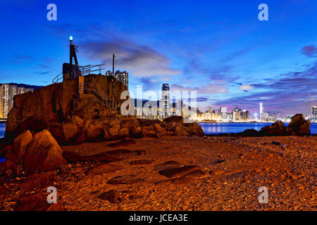 lighthouse at sunset,Hong Kong Yau Tong Lei Yue Mun water bay Stock Photo