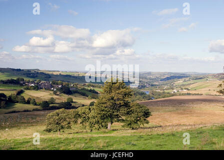 West Yorkshire, UK - Aug 31: English countryside and moorland landscape in early autumn on 31 August in the Holme Valley, Yorkshire Stock Photo