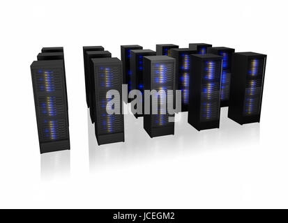 Several rows of server racks. Isolated on white background Stock Photo