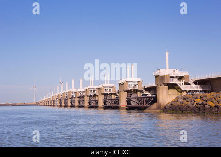 The Eastern Scheldt Storm Surge Barrier at Neeltje Jans in the province of Zeeland in The Netherlands. Stock Photo