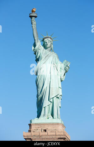 Statue of Liberty front view in New York, clear blue sky in a sunny day, clipping path Stock Photo