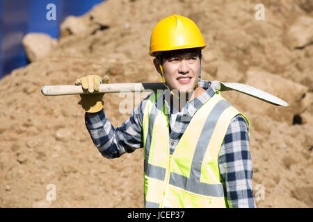 Smiling construction worker Stock Photo