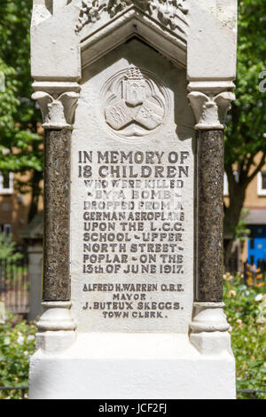 100th anniversary event to mark the day 18 children died when the Upper North Street School in Poplar East London was bombed during World War One on June 13, 1917. Stock Photo