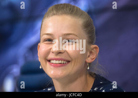 Moscow, Russia. 15th June, 2017. Actress Yulia Peresild speaks at a press conference ahead of the Russian premiere of Cold Tango, a film directed by Pavel Chukhray. Credit: Victor Vytolskiy/Alamy Live News Stock Photo