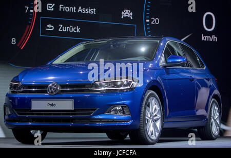 Berlin, Germany. 16th June, 2017. The new VW Polo is being presented at the world premiere in Berlin, Germany, 16 June 2017. Photo: Kay Nietfeld/dpa/Alamy Live News Stock Photo