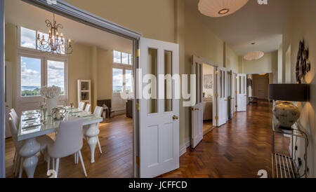 Dining room and hallway. King Edward VII Estate Apartments, Midhurst, United Kingdom. Architect: City & Country developer, 2016. Stock Photo