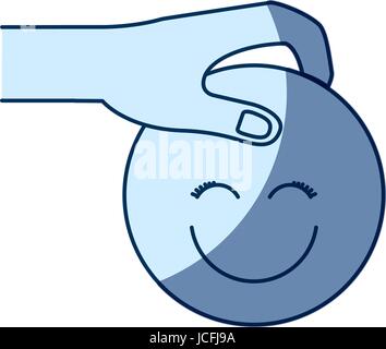 blue color silhouette shading of side view of palm human holding a coin with heart shape inside to deposit in other hand Stock Vector