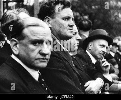 Demonstrations in the streets of Paris on July 14, 1936: Edouard Daladier and Maurice Thorez, French politician from the Popular Front attending the parades. Stock Photo