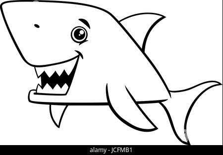 Black and White Cartoon Illustration of Shark Fish Sea Life Animal Character for Coloring Book Stock Vector