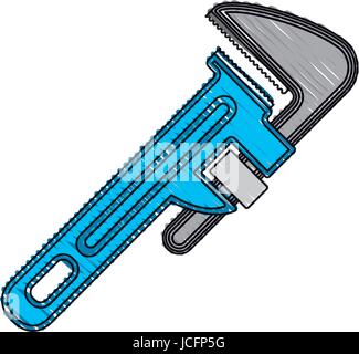 colored crayon silhouette of pipe wrench Stock Vector