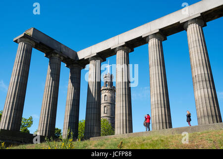 The Nelson Monument and National Monument on Calton Hill in Edinburgh, Scotland, United Kingdom Stock Photo