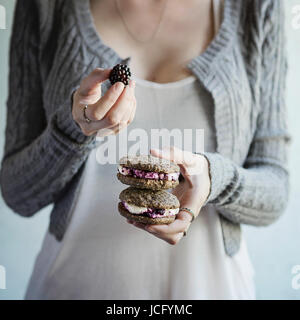 Homemade cookies with blackberries and cream cheese by @lauranegrato at The Picture Pantry Stock Photo