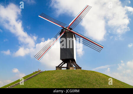 Bonne Chiere windmill in Bruges, Belgium. Stock Photo
