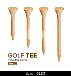 Golf Tees Vector. Realistic Illustration Of Wooden Golfing Tees Isolated On White Stock Vector