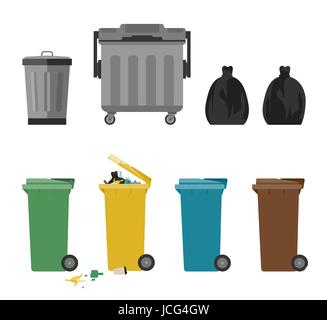 Garbage cans flat icons Stock Vector