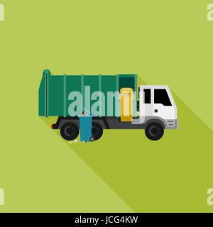 Garbage truck with long shadow Stock Vector