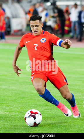 Chile's Alexis Sanchez in action during the Romania vs Chile friendly, Cluj-Napoca, Romania - 13 June 2017 Stock Photo