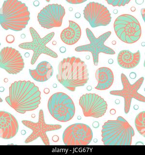Seashell seamless pattern. Summer holiday marine background. Underwater ...