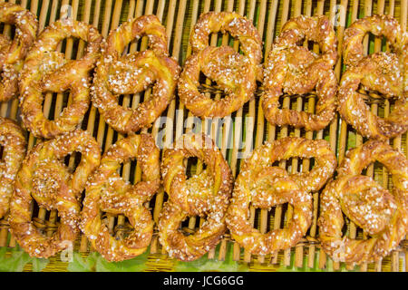 Freshly baked French Pretzel, in street bakery store Stock Photo