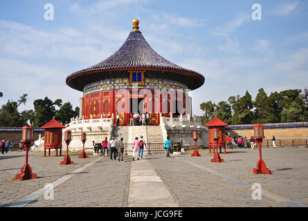 BEIJING, CHINA - SEPTEMBER 22, 2009: Tourists at The Temple of Heaven, Beijing. The Temple of Heaven is an imperial complex of religious buildings sit Stock Photo