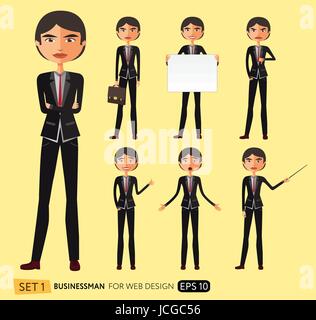 Set of businessman asian poses vector isolated on white Stock Vector