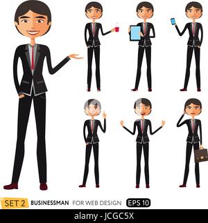 Businessman asian character vector set on white background. Handsome man. Stock Vector