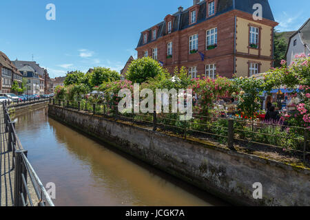 Canal de la Lauter, Wissembourg Town Center, Alsace, France. Stock Photo