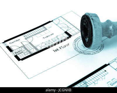Technical architectural CAD drawing picture - cool cyanotype Stock Photo
