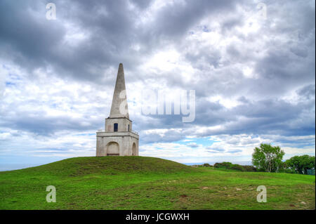 The view of the Killiney Hill Obelisk in Dublin, Ireland. Stock Photo