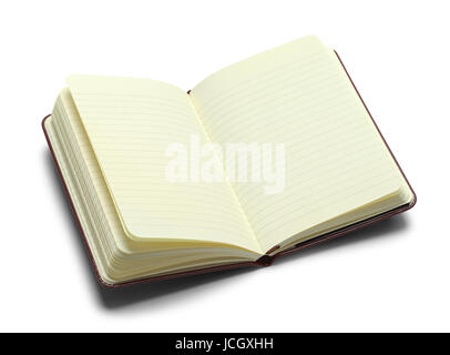 Open Brown Leather Journal Isolated on White Background. Stock Photo