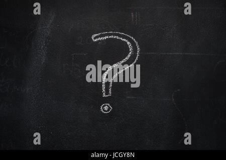 White question mark drawn with chalk on blackboard Stock Photo