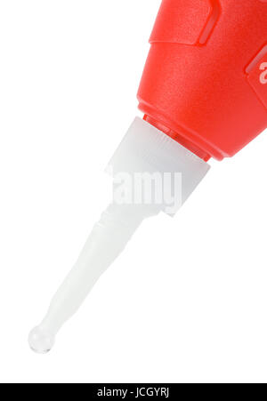 Bottle of Model Glue Dripping Isolated on White Background. Stock Photo