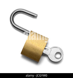 Open Padlock with Key Isolated on White Background. Stock Photo