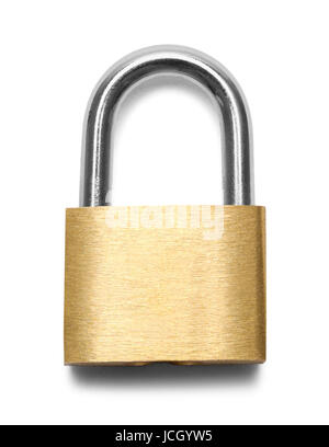 Closed Brass Padlock Isolated on White Background. Stock Photo