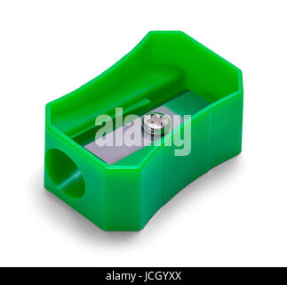 Green Pencil Sharpener Isolated on White Background. Stock Photo