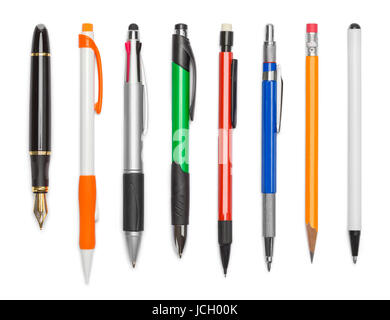 Various Pens and Pencils Isolated on White Background. Stock Photo