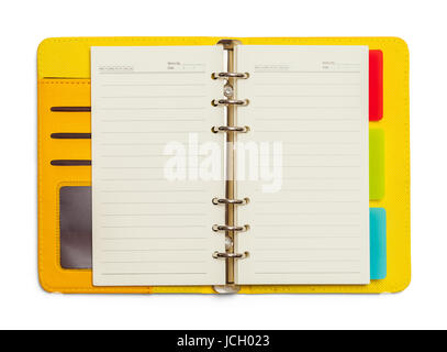 Open Yellow Planner Oragnizer Isolated on White Background. Stock Photo