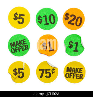 Round Price Stickers Isolated on White Background. Stock Photo