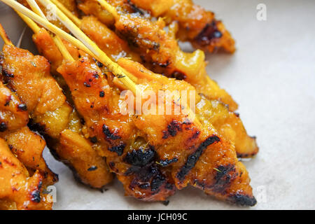 Image of a Malaysian delicacy commonly known as Satay (bamboo stick skewered barbequed meat). Stock Photo