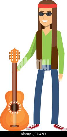 man playing the guitar character hippy lifestyle Stock Vector